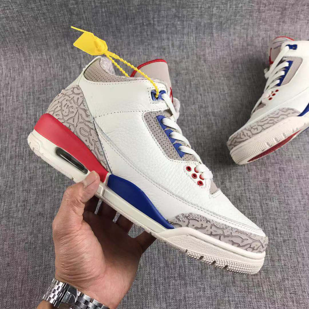 Air Jordan 3 Independence Day Basketball Sneakers in White - product image from the listing.