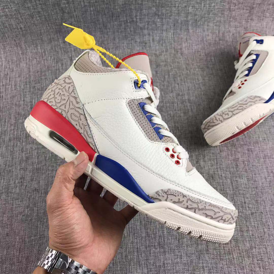 Air Jordan 3 Independence Day Basketball Sneakers in White - product image from the listing.
