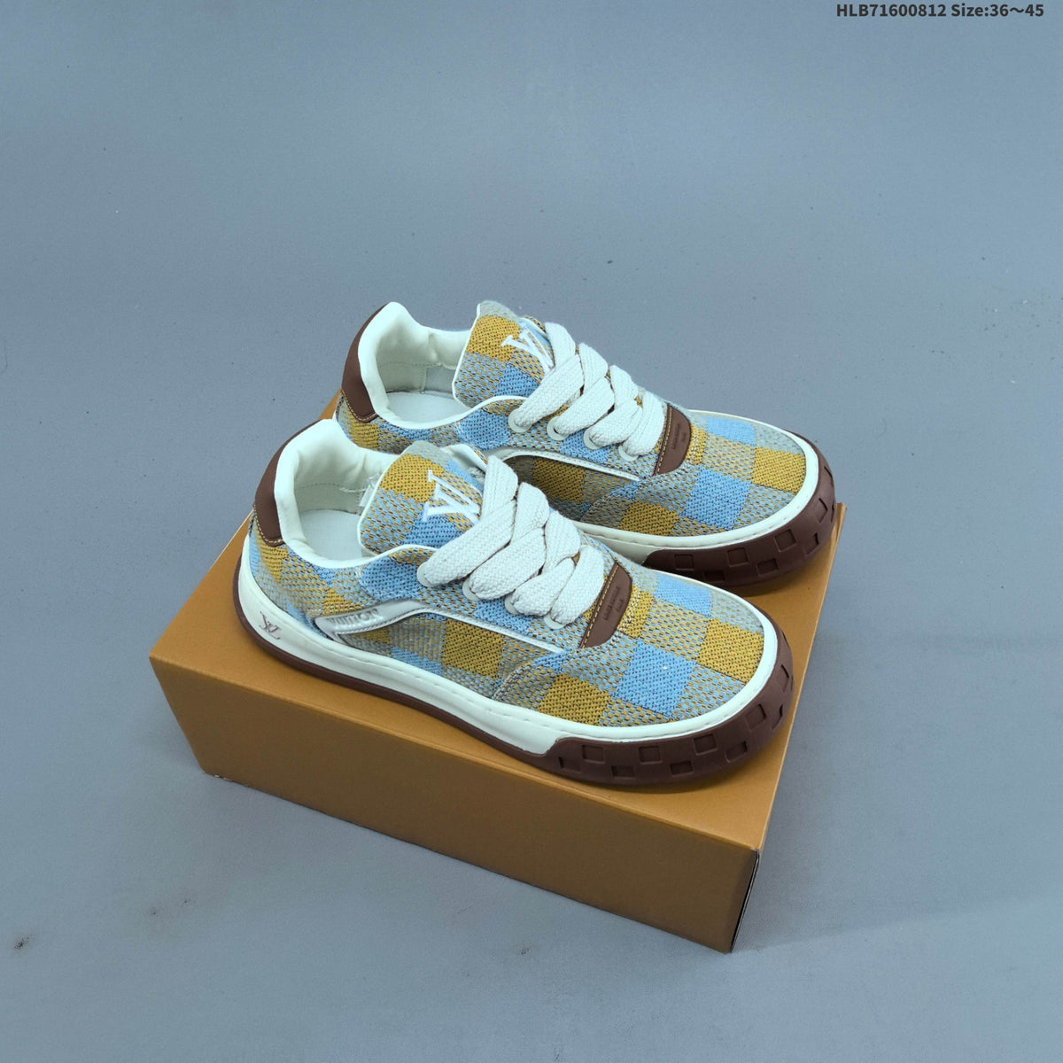 Louis Vuitton Tilted Low Trainers in Blue and Yellow Check - product image from the listing.
