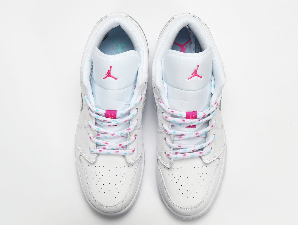 Air Jordan 1 Low White Pink Sneakers 554723-102 - product image from the listing.