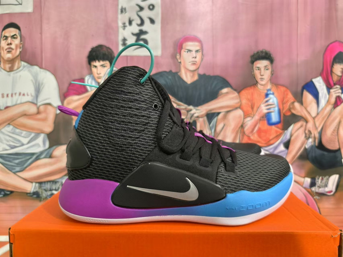 Nike Basketball Shoes in Black Purple Blue - product image from the listing.