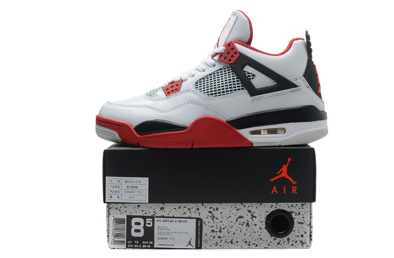 Air Jordan 4 Retro High-Top Sneakers in White and Red - product image from the listing.