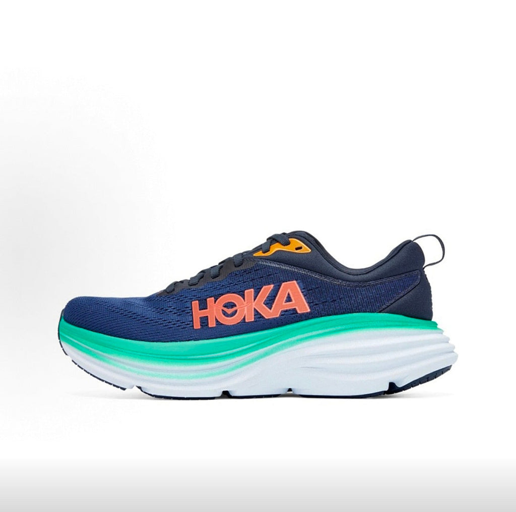 Navy and Teal HOKA Bondi 8 Running Shoes - product image from the listing.