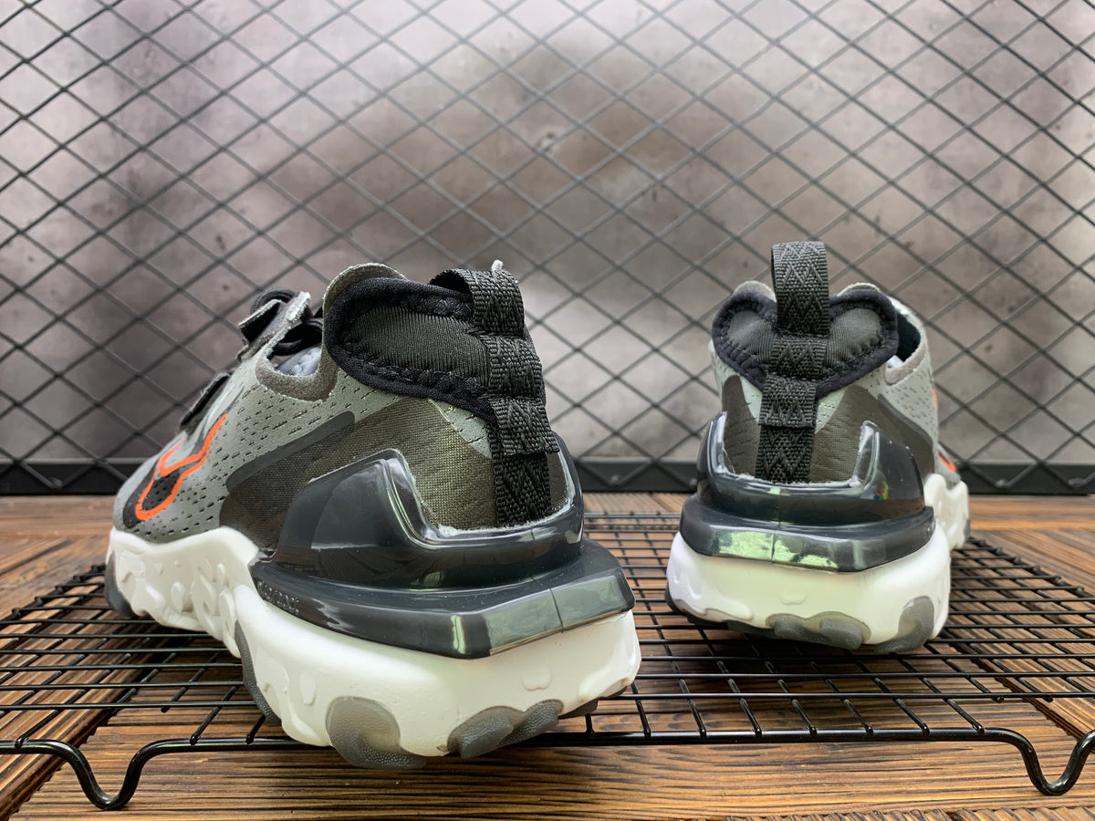 Nike React Sneakers, in Charcoal Gray and Orange - product image from the listing.