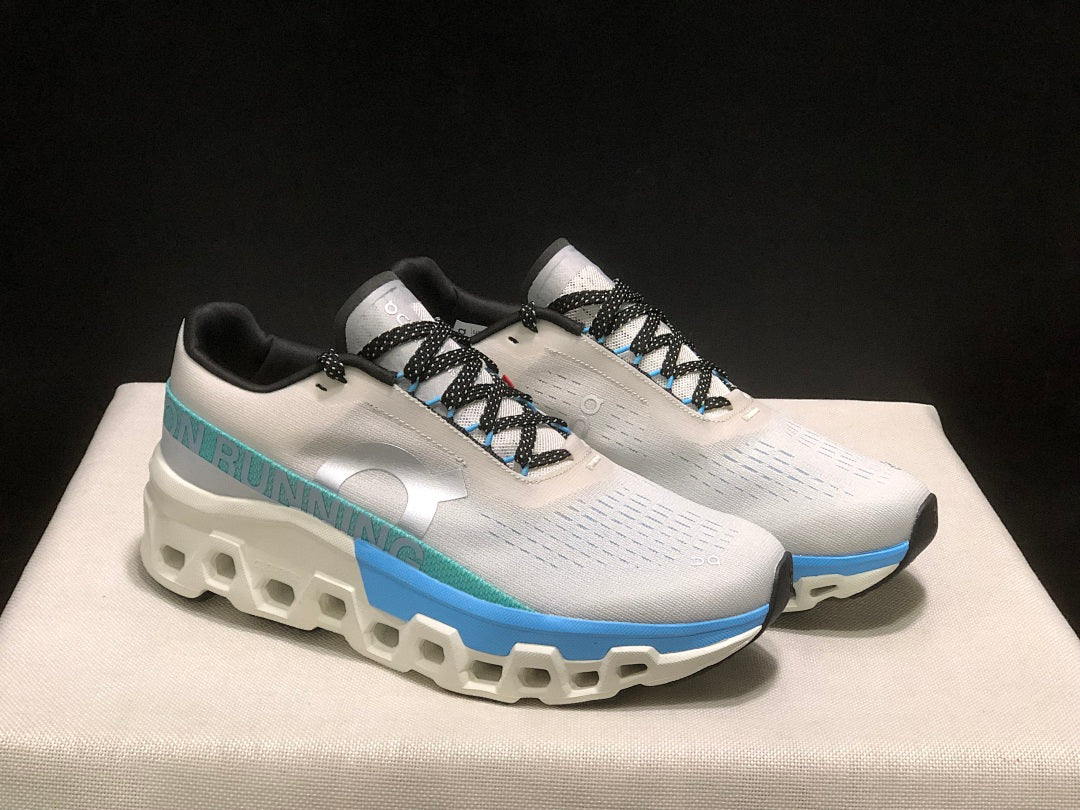White and Blue On Cloudmonster 2 Running Shoes - product image from the listing.