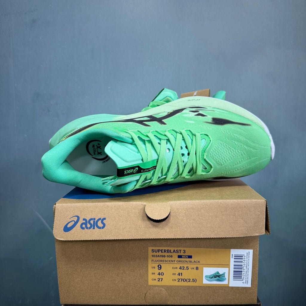ASICS Superblast 3 Shoes for Running Fluorescent Green/Black - product image from the listing.