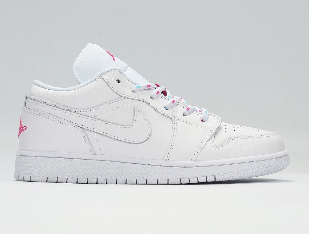 Air Jordan 1 Low White Pink Sneakers 554723-102 - product image from the listing.