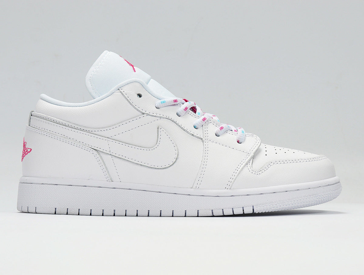 Air Jordan 1 Low White Pink Sneakers 554723-102 - product image from the listing.