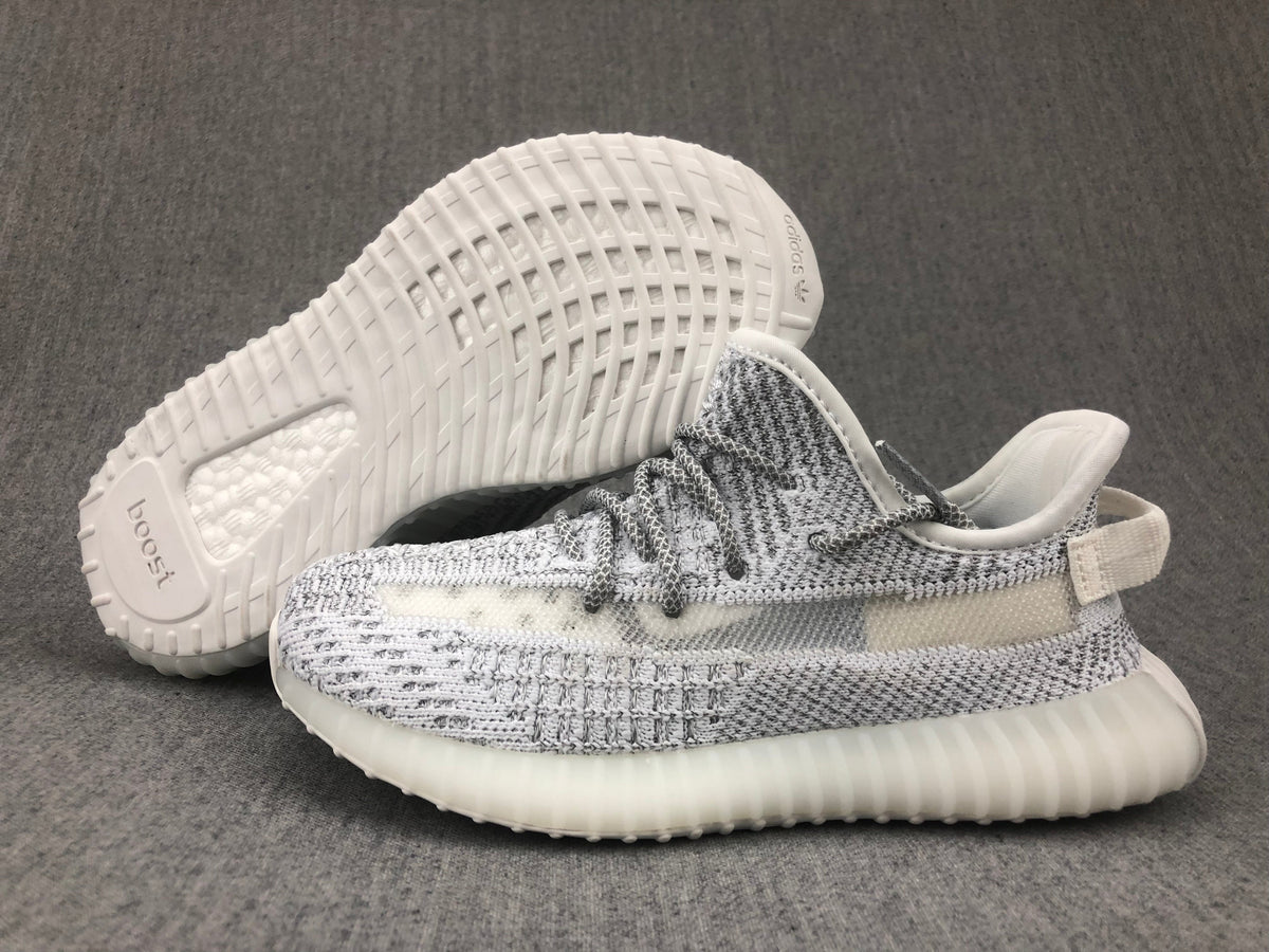 White and Gray Yeezy 350 V2 Kids Sneakers - product image from the listing.