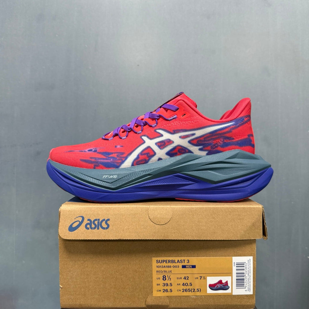 ASICS Superblast 3 Running Shoes in Red and Blue 1013A188-003 - product image from the listing.