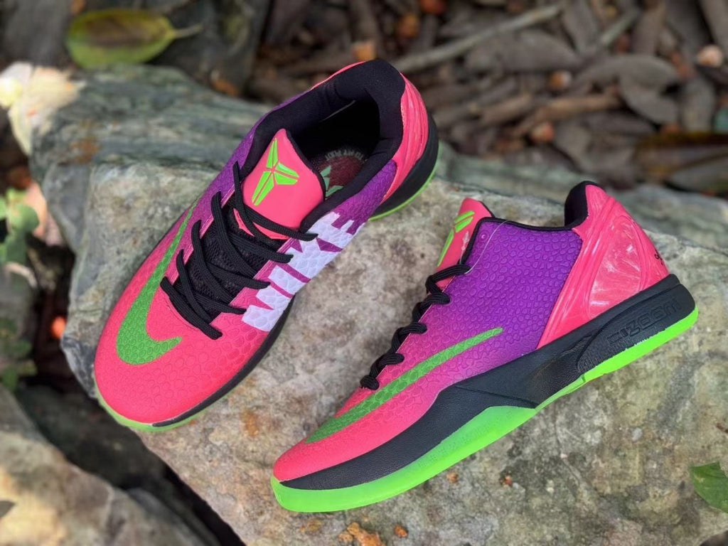Nike Kobe 6 Basketball Shoes in Pink, in Purple and Volt Green - product image from the listing.