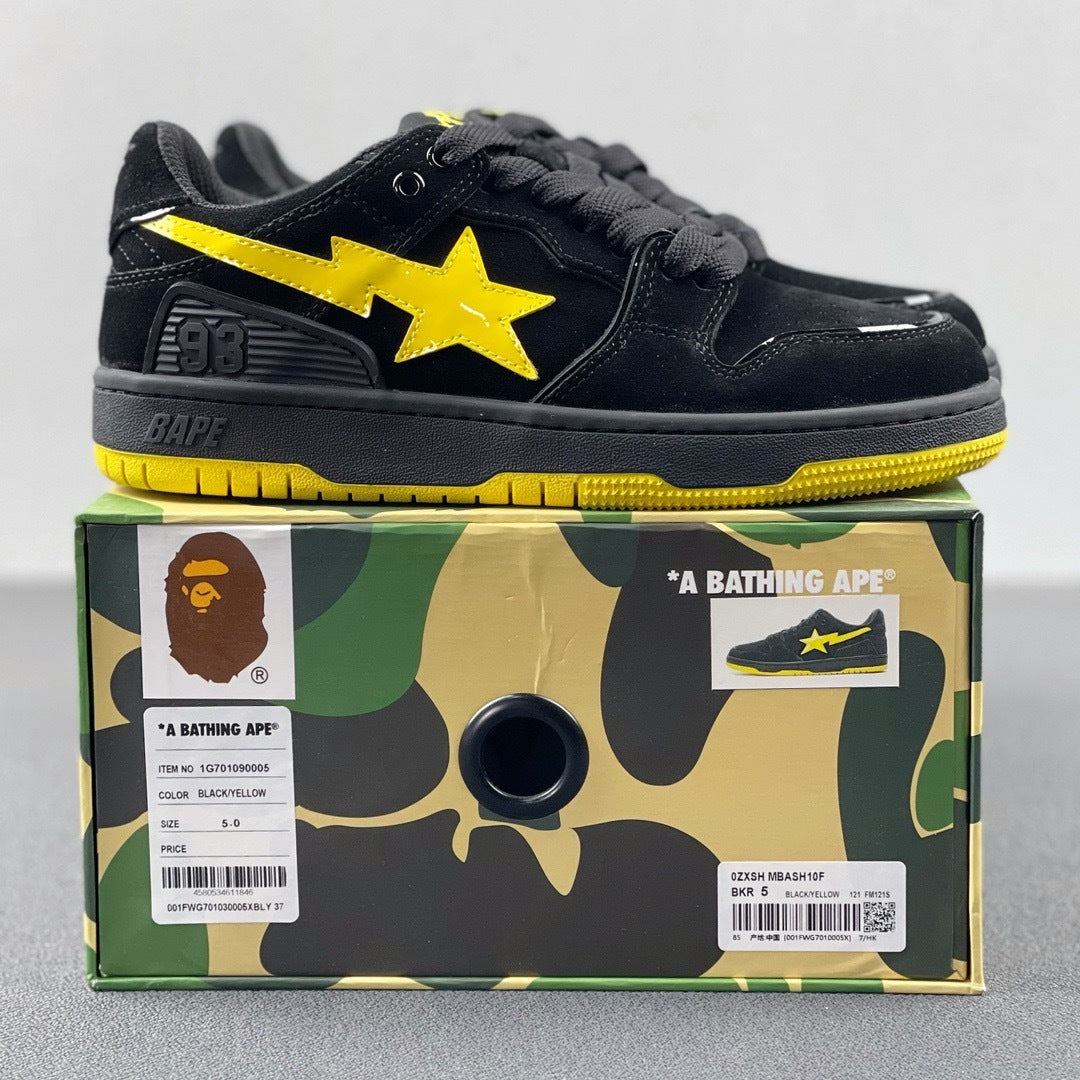 A Bathing Ape SK8 Sta Sneakers in Black Yellow - product image from the listing.