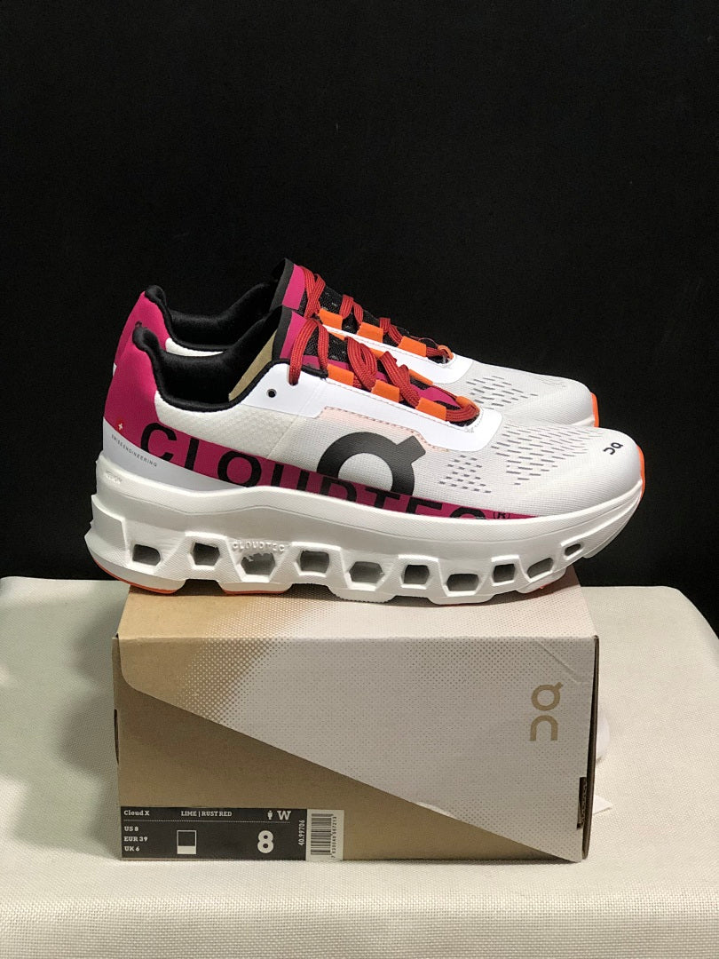On Cloudmonster Cloud X Sneakers in White Pink - product image from the listing.