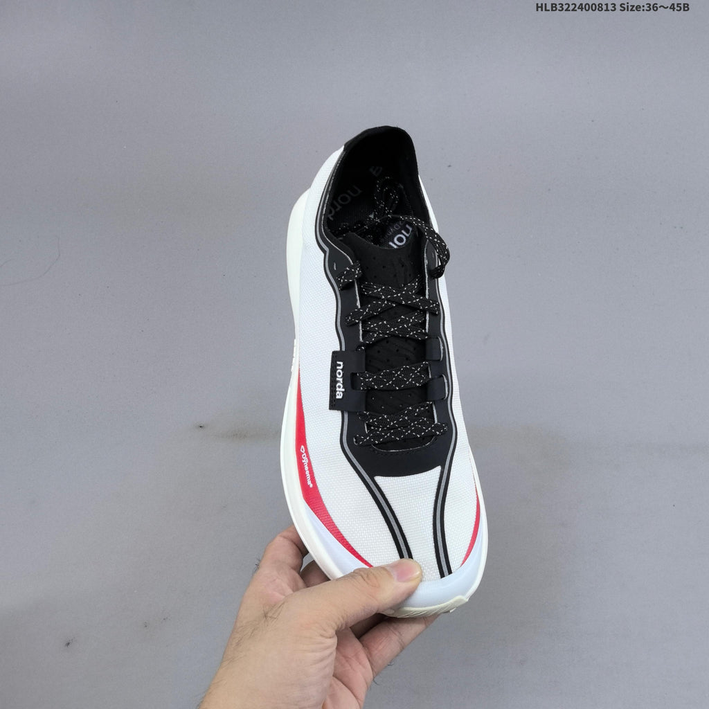 norda 005 Trail Running Shoes in White, in Black and Red - product image from the listing.