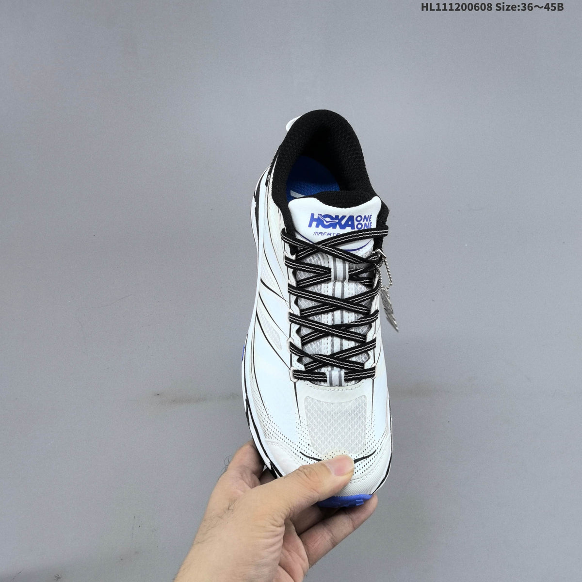 HOKA Mafate Speed 2 Low Trail Running Shoes, in White Black Blue - product image from the listing.