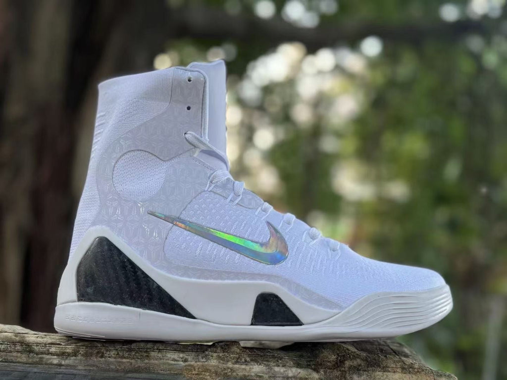 Nike Kobe 9 Elite High Halo Basketball Shoes in White - product image from the listing.
