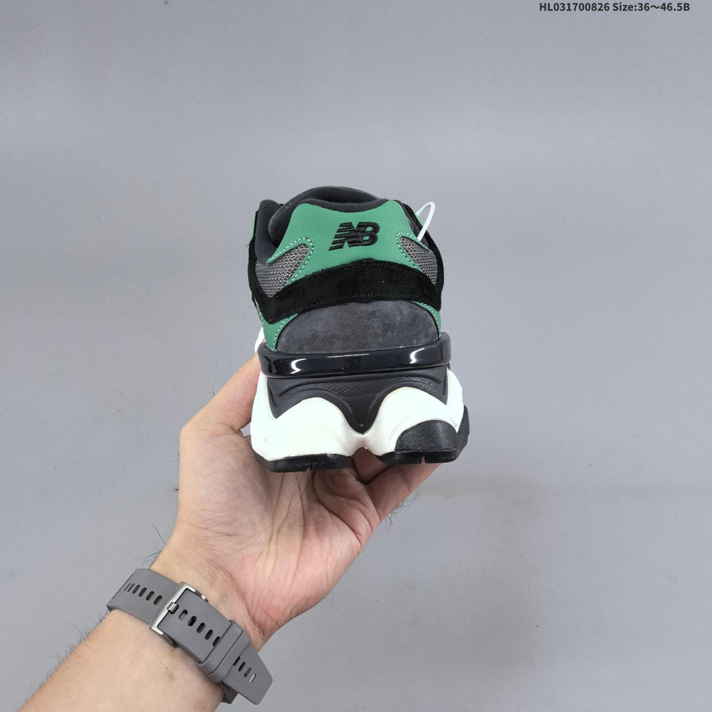 Charcoal and Green New Balance 9060 Sneakers - product image from the listing.