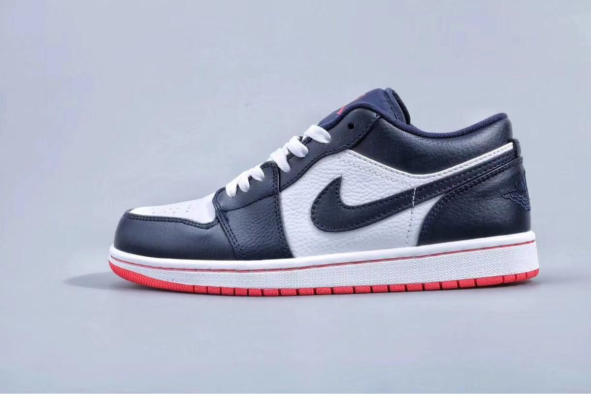 Jordan 1 Low Sneakers in Midnight Navy White Red - product image from the listing.