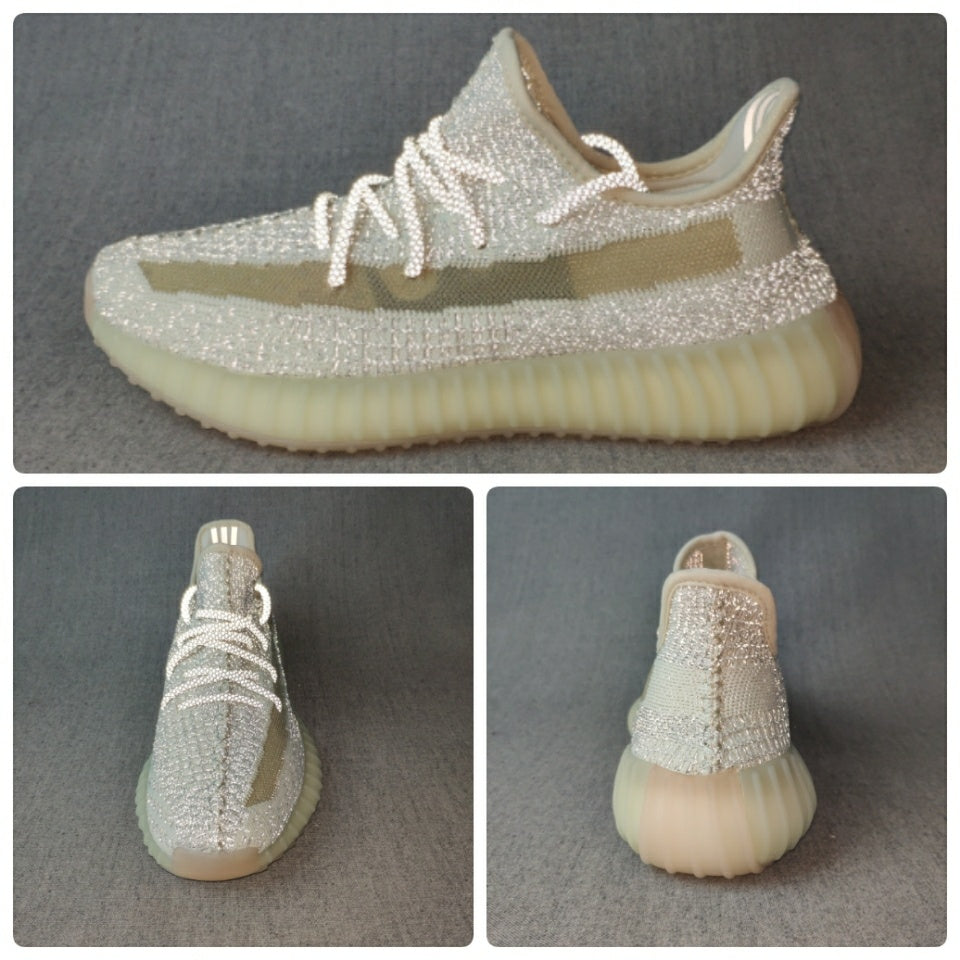 Light Gray and Cream Yeezy 350 V2 Knit Sneakers - product image from the listing.