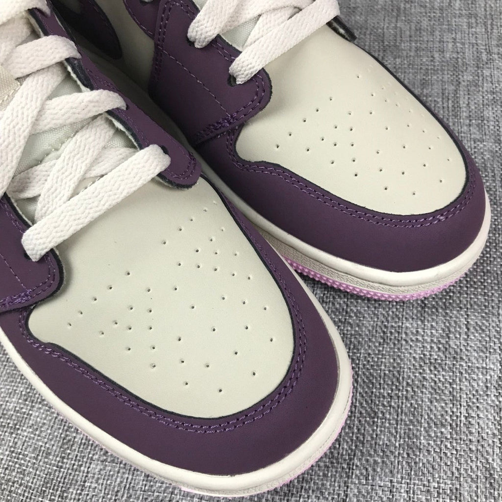 Air Jordan 1 Mid GS Sneakers in White Purple Pink - product image from the listing.