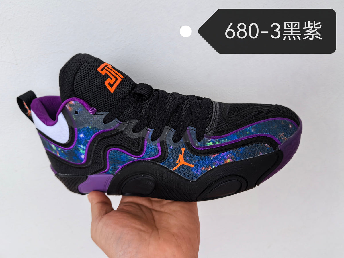 Jordan 680-3 Basketball Sneakers in Black Purple - product image from the listing.