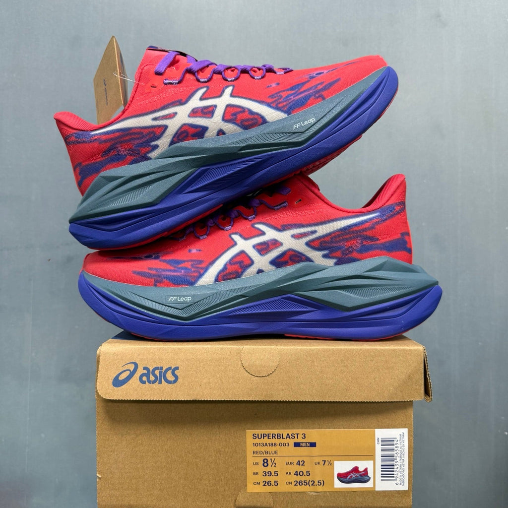 ASICS Superblast 3 Running Shoes in Red and Blue 1013A188-003 - product image from the listing.