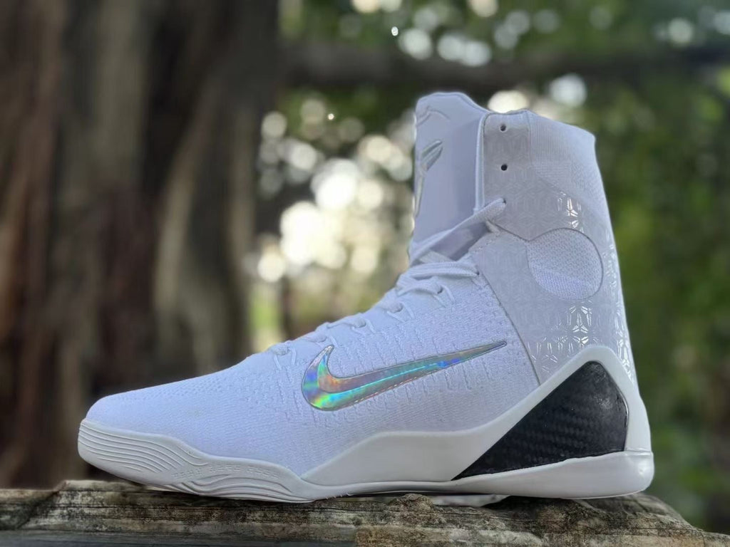 Nike Kobe 9 Elite High Halo Basketball Shoes in White - product image from the listing.