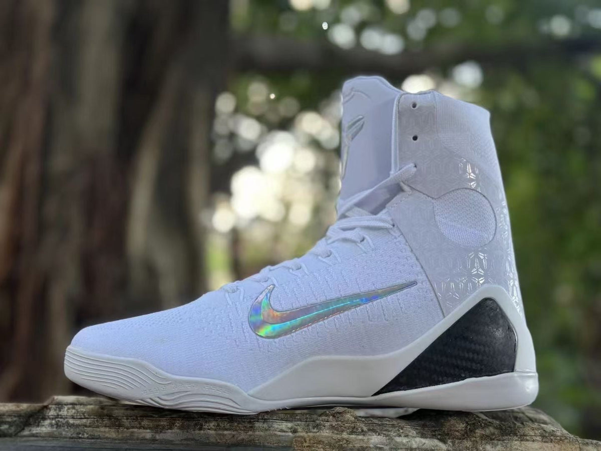 Nike Kobe 9 Elite High Halo Basketball Shoes in White - product image from the listing.