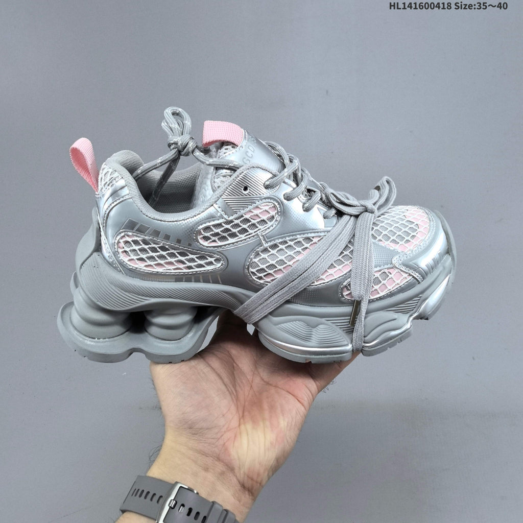 Chunky Platform Trainers in Silver and White with Mesh Panels - product image from the listing.