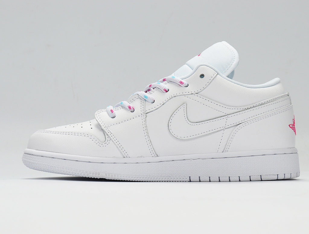Air Jordan 1 Low White Pink Sneakers 554723-102 - product image from the listing.