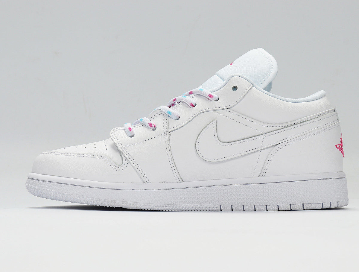 Air Jordan 1 Low White Pink Sneakers 554723-102 - product image from the listing.