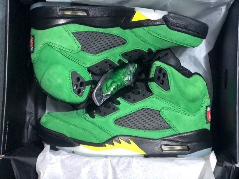 Air Jordan 5 Green Black Yellow Sneakers CK6631-307 - product image from the listing.