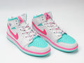 Jordan 1 Mid Sneakers in White Pink Aqua 555112-102 - product image from the listing.