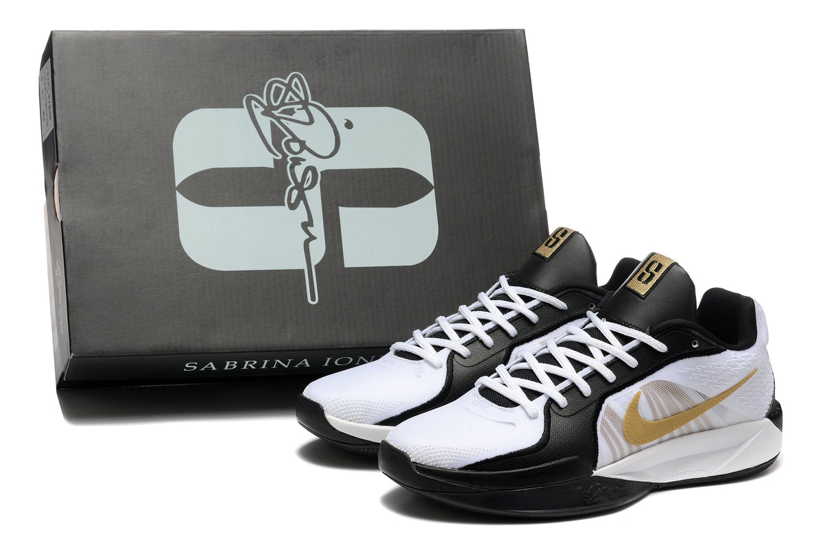 Nike Sabrina 2 Basketball Shoes in White Black Gold - product image from the listing.