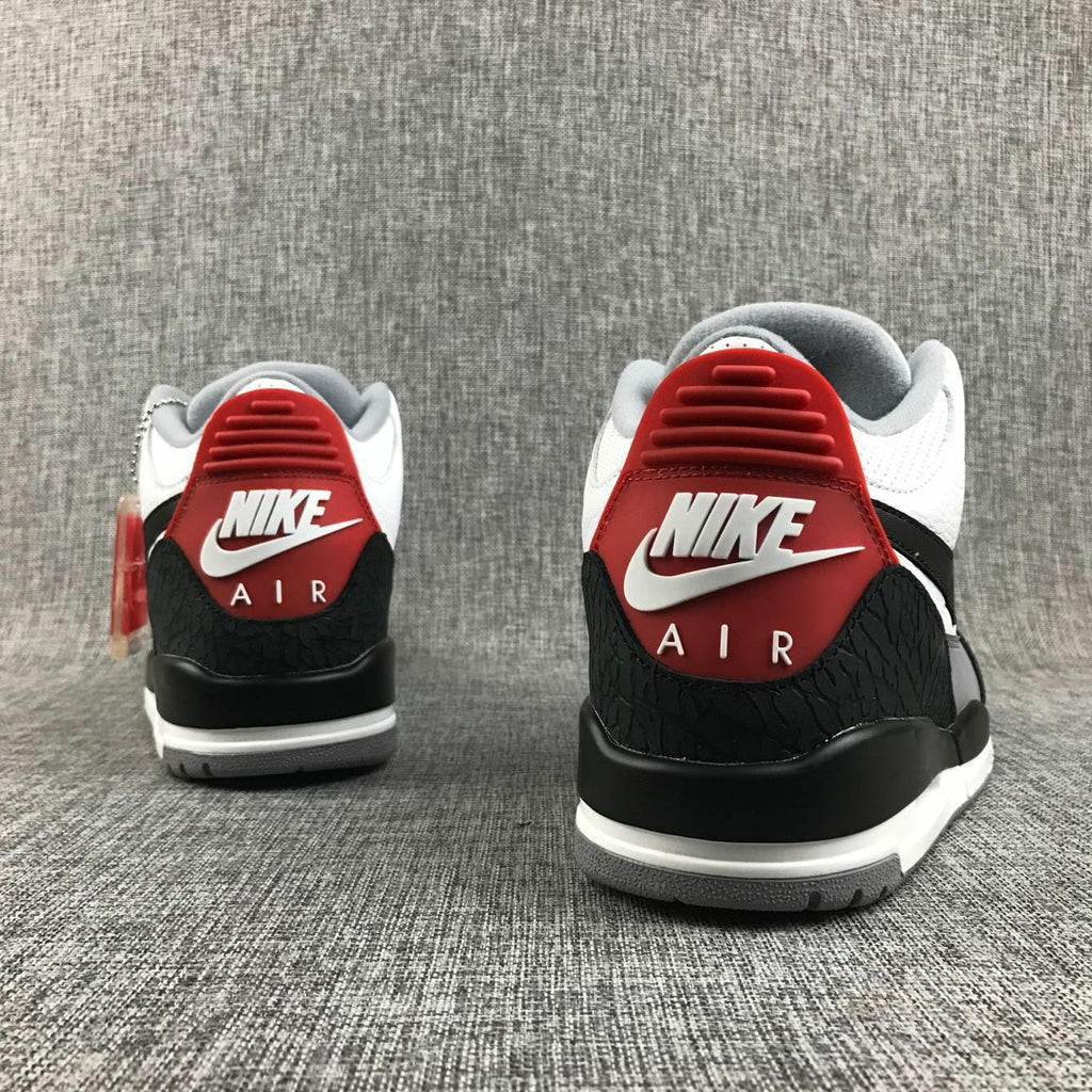 Air Jordan 3 White Grey Black Red Sneakers - product image from the listing.