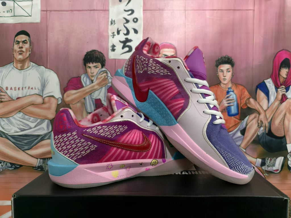 Nike Smiley Basketball Shoes in Purple, in Pink and Blue - product image from the listing.