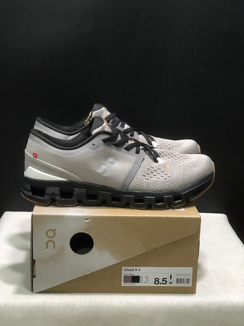 On Cloud X 4 Sneakers in Fog and in Black - product image from the listing.