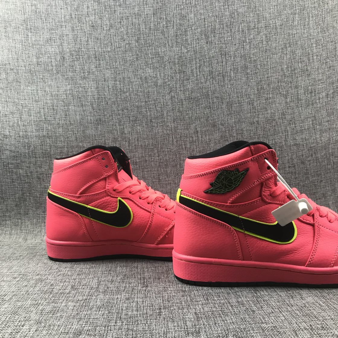 Air Jordan 1 Mid Sneakers in Pink Black Volt AQ9131-600 - product image from the listing.