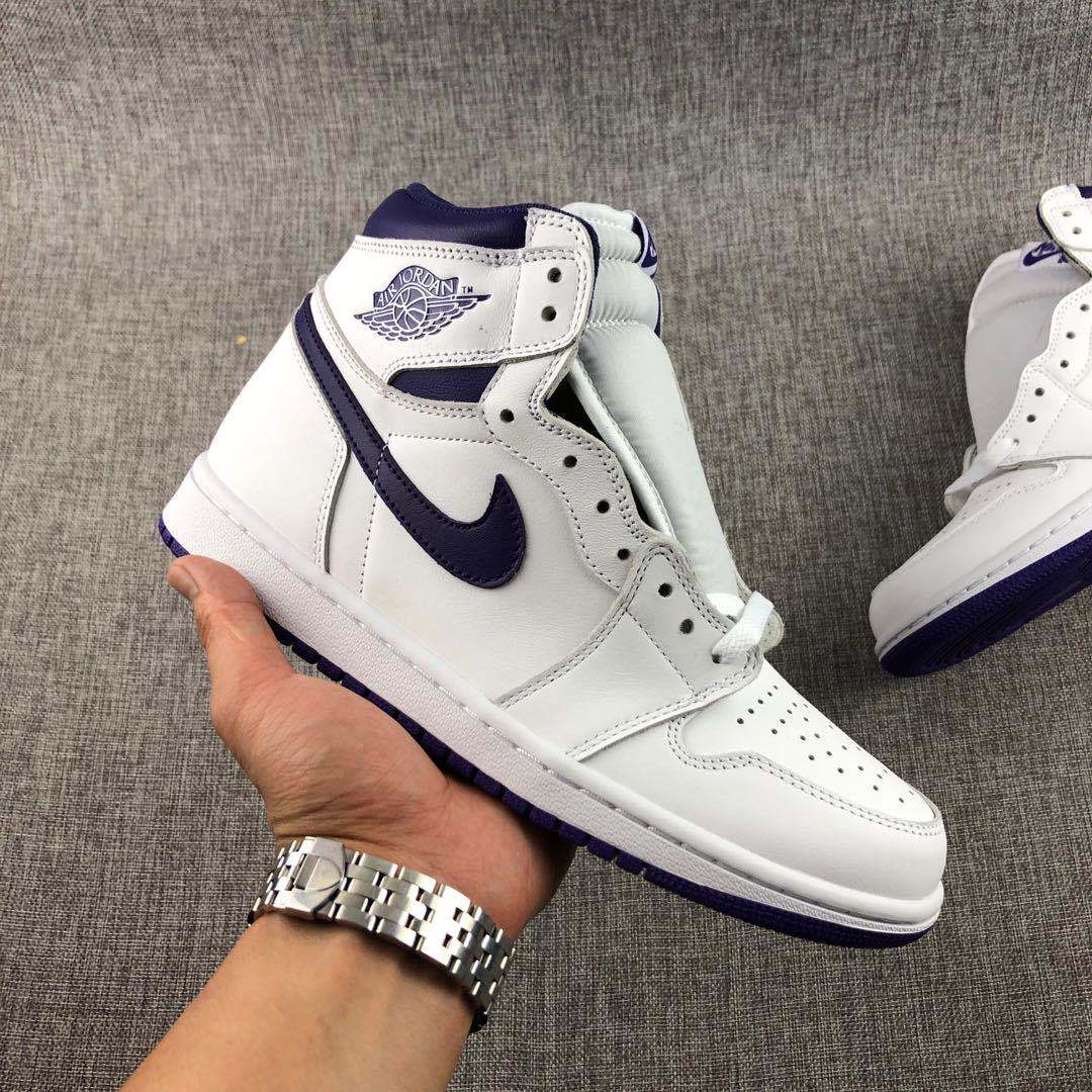 Air Jordan 1 Court Purple High-Cut Sneakers White/Purple CD0461-151 - product image from the listing.