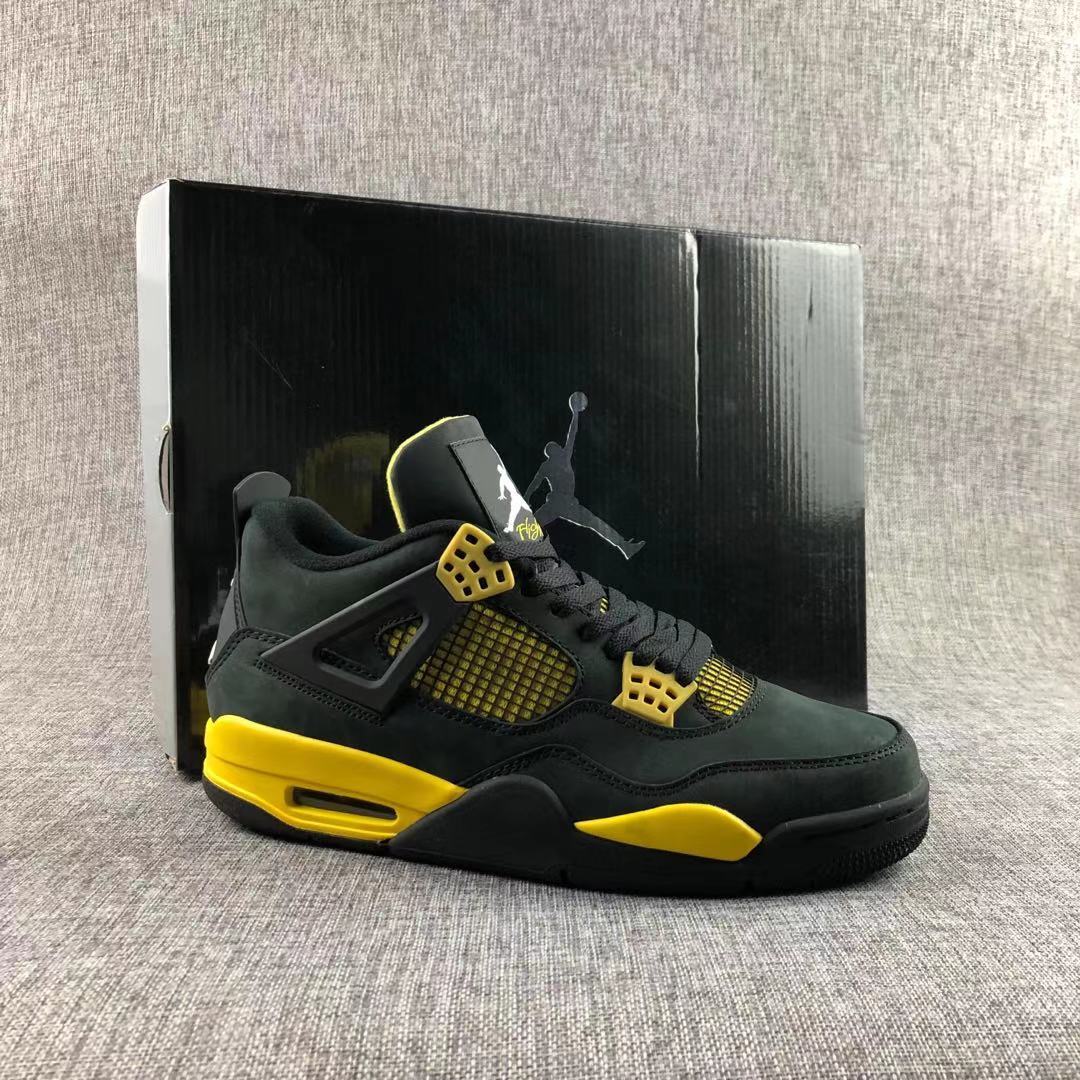 Air Jordan 4 Thunder Black Yellow Sneakers - product image from the listing.