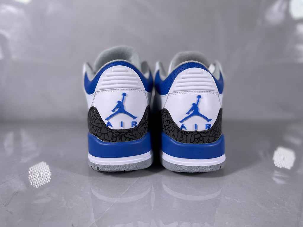 Jordan 3 Retro Sneakers in White and Royal Blue - product image from the listing.