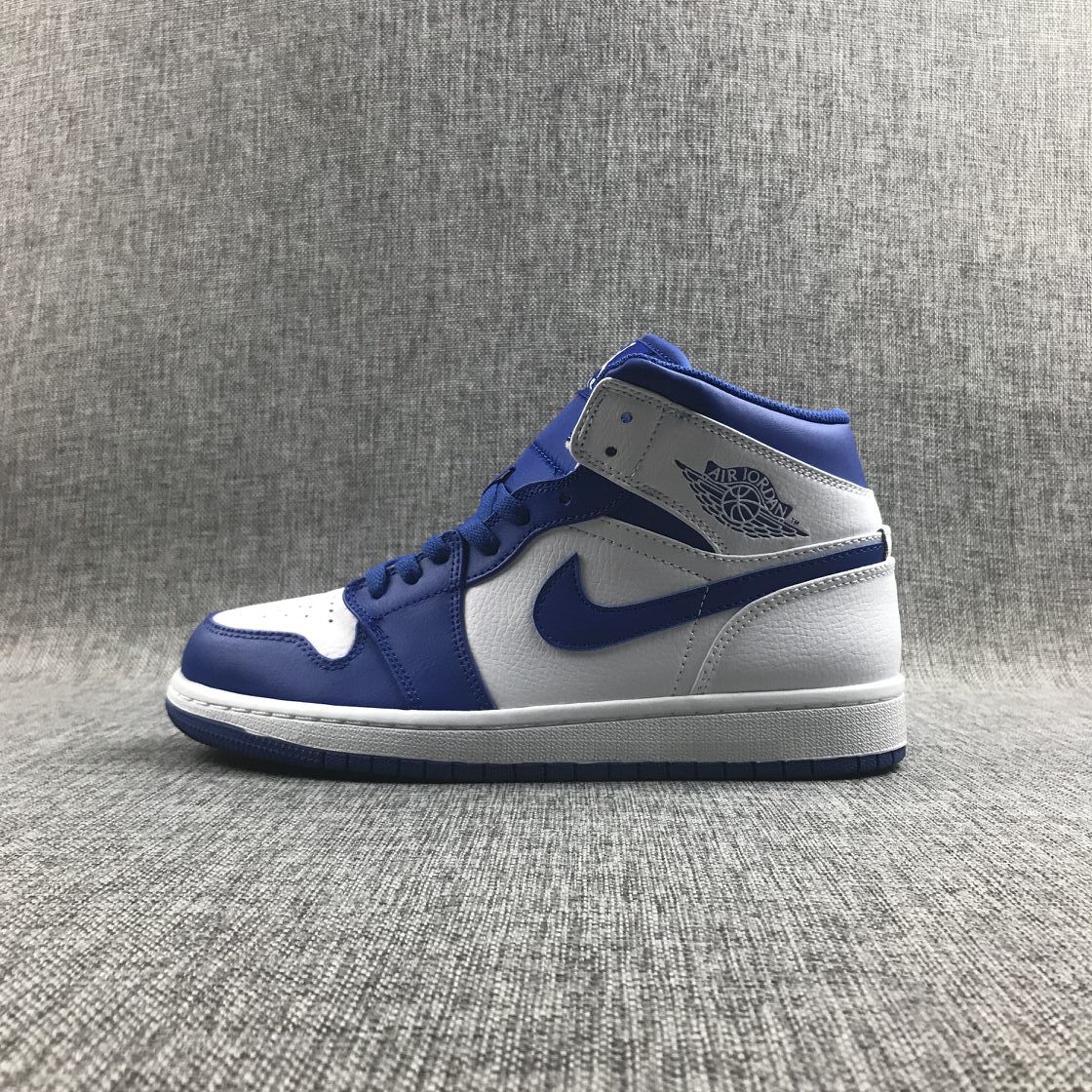 Hyper Royal Sneakers, White and Blue, - Jordan 1 Mid 554724-114 - product image from the listing.