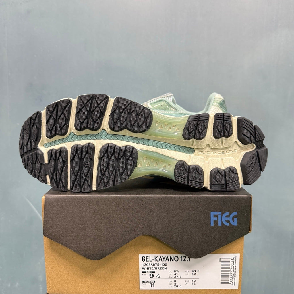 ASICS GEL-KAYANO 12.1 Sneakers in White Green 1203A675-100 - product image from the listing.