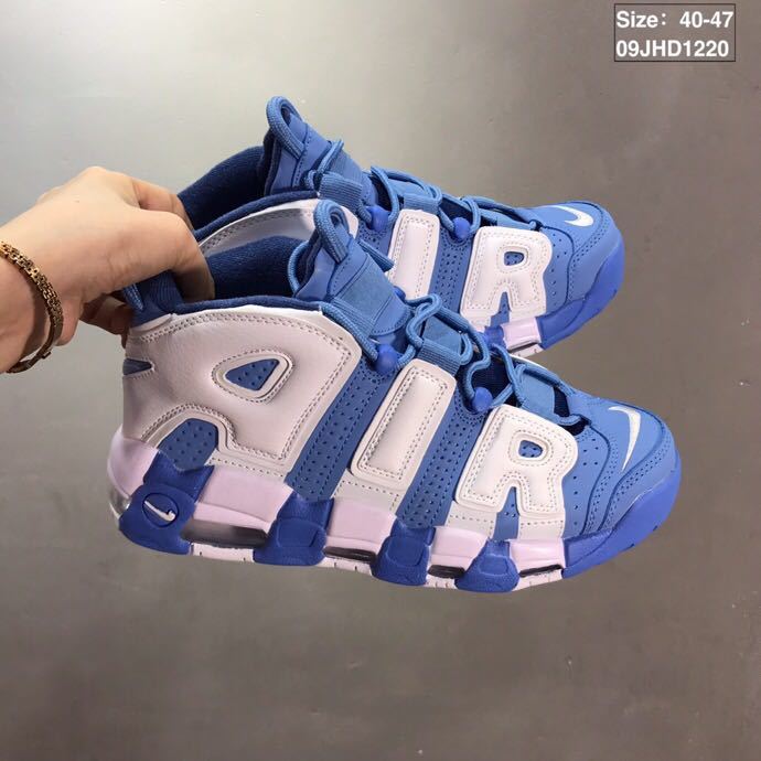 Blue and White Nike Air More Uptempo Sneakers - product image from the listing.
