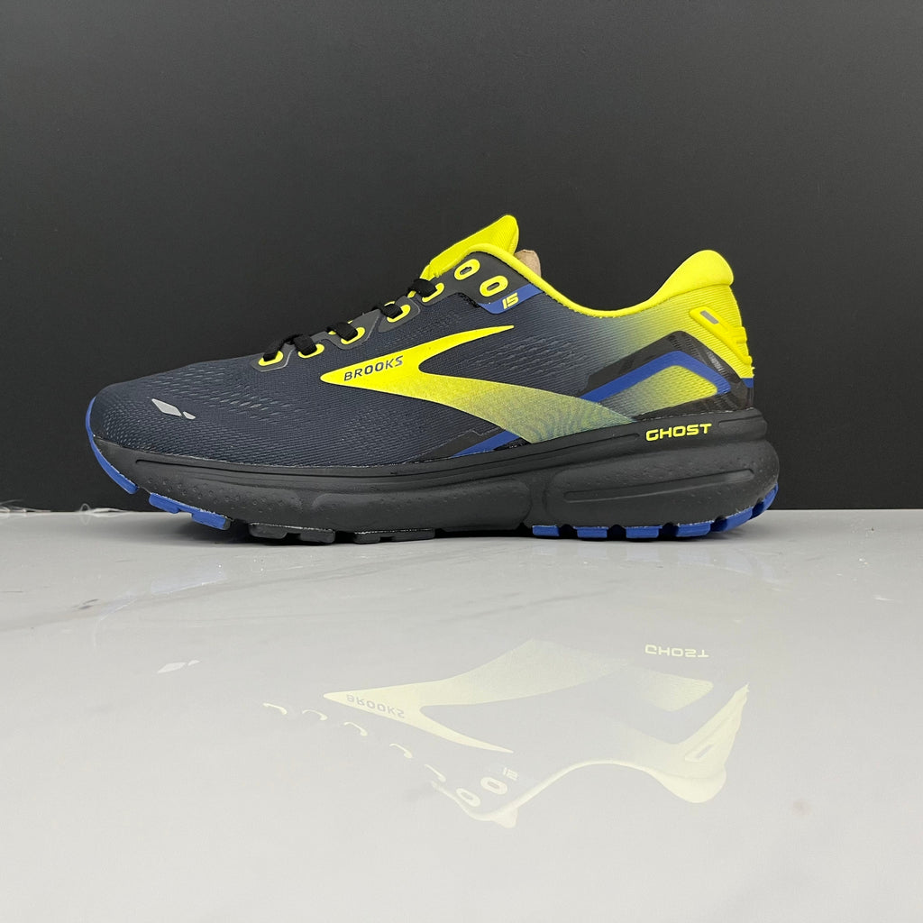 Brooks Ghost 15 Running Shoes, in Charcoal Yellow Blue - product image from the listing.