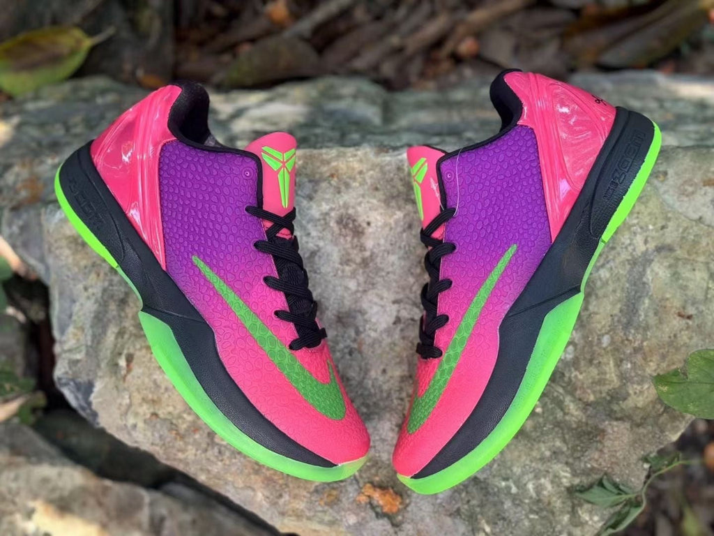 Nike Kobe 6 Basketball Shoes in Pink, in Purple and Volt Green - product image from the listing.