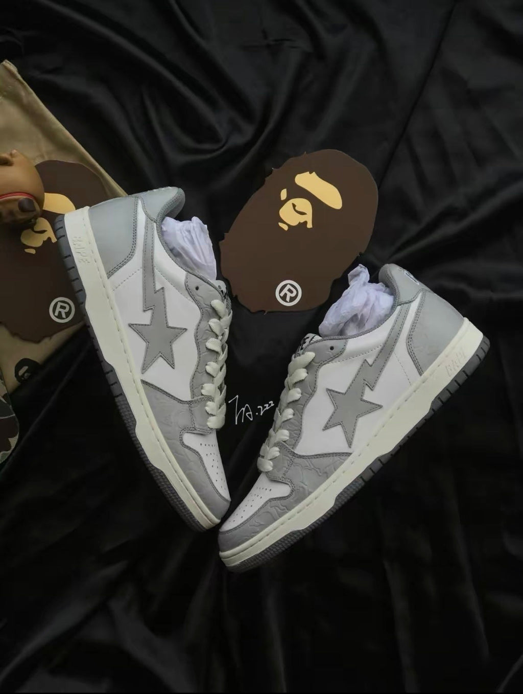 A BATHING APE BAPE Court Sta Low Sneakers in White Grey - product image from the listing.