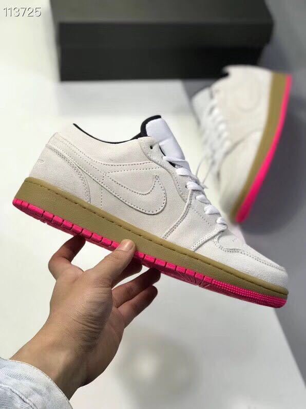 White Pink Gum Sole Sneakers - Jordan 1 Low - product image from the listing.
