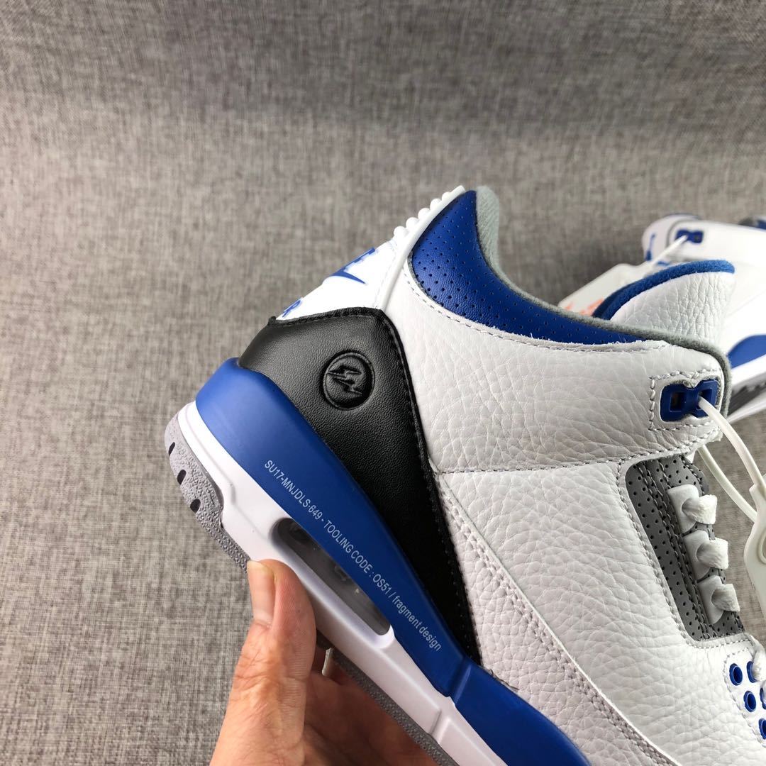 Fragment x Air Jordan 3 Sneakers in White Blue CT8532-040 - product image from the listing.