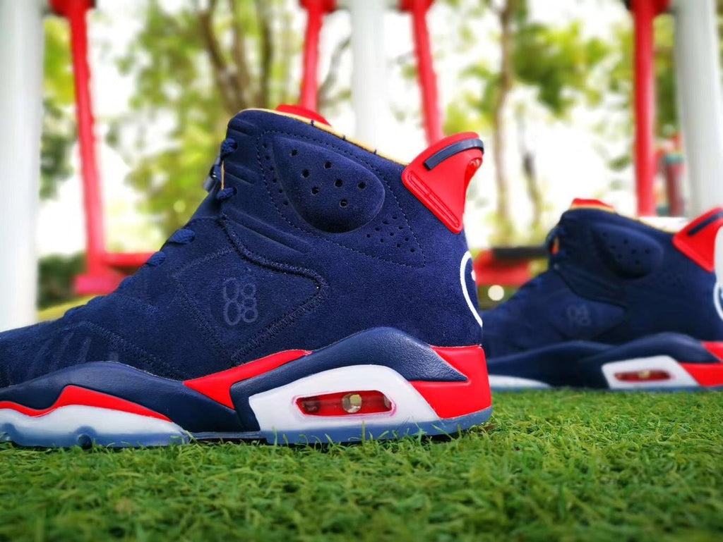 Air Jordan 6 Charity Sneakers in Navy, Red and White - product image from the listing.